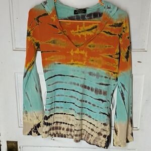 ETryst Women's Tie-Dye Long Sleeve Top - Orange and Blue